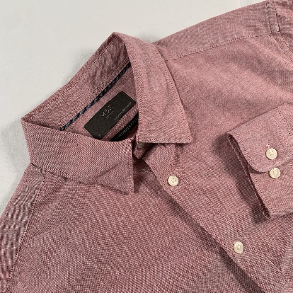 M&S Laundered Oxford Men's Small Red Heather Long Sleeve Button Up Shirt EUC‎